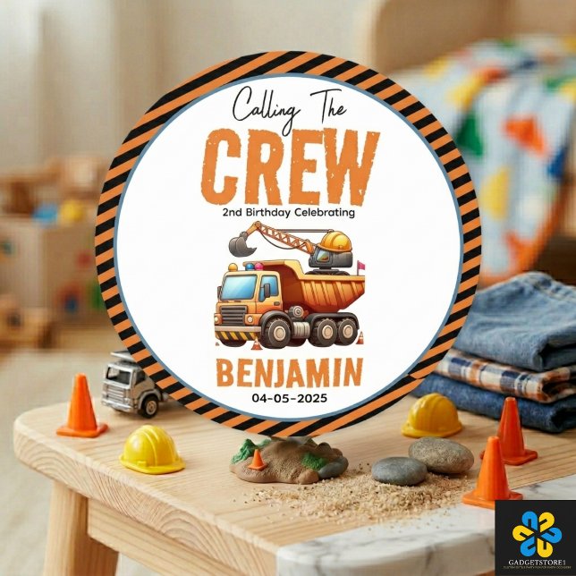 Construction Crew Dump Truck Boy 2nd Birthday Classic Round Sticker (Construction Crew Dump Truck Boy 2nd Birthday Classic Round Sticker
)
