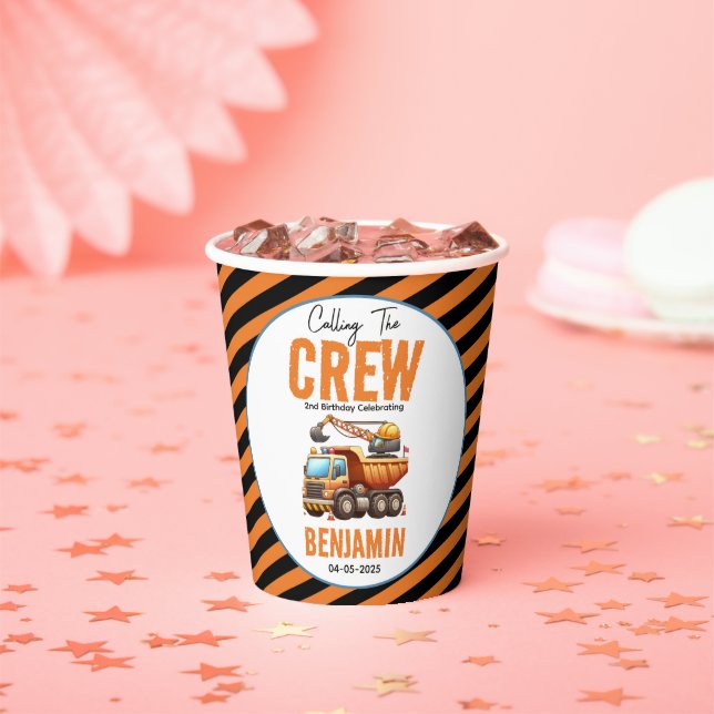 Construction Crew Dump Truck Boy 2nd Birthday Paper Cups (Insitu)