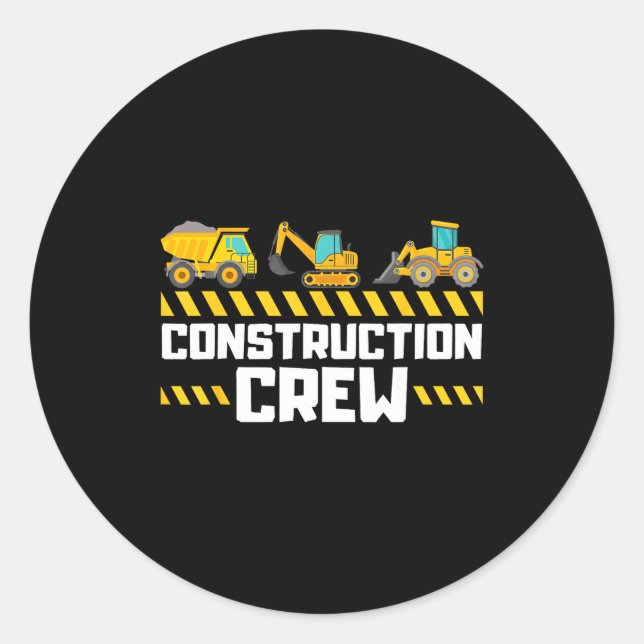 Construction Crew Worker Excavator Boys Girls Kids Classic Round Sticker (Front)