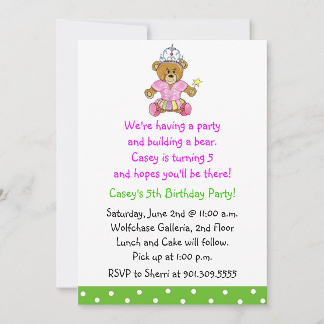 Construction de fille une invitation d'ours (Devant)