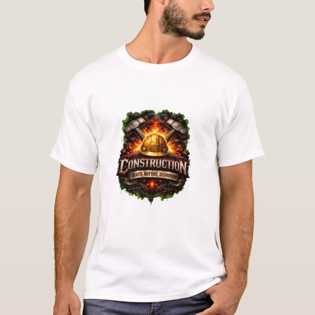 Construction Death Before Dishonour Dark Biker  T-Shirt (Front)