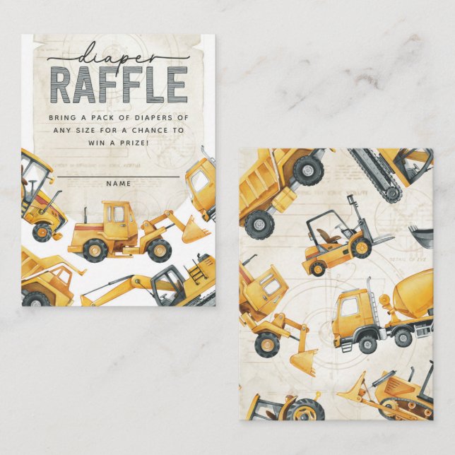 Construction Diaper and Wipes Raffle Card Insert (Front/Back)