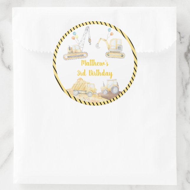 Construction Digger Dump Truck Birthday Classic Round Sticker (Bag)