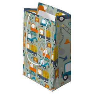 Construction Digger Trucks Blue 4th Birthday Party Small Gift Bag