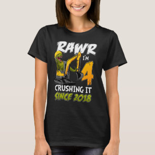 Construction Dinosaur Rawr I'm 4 Years Old 4th Bir T-Shirt