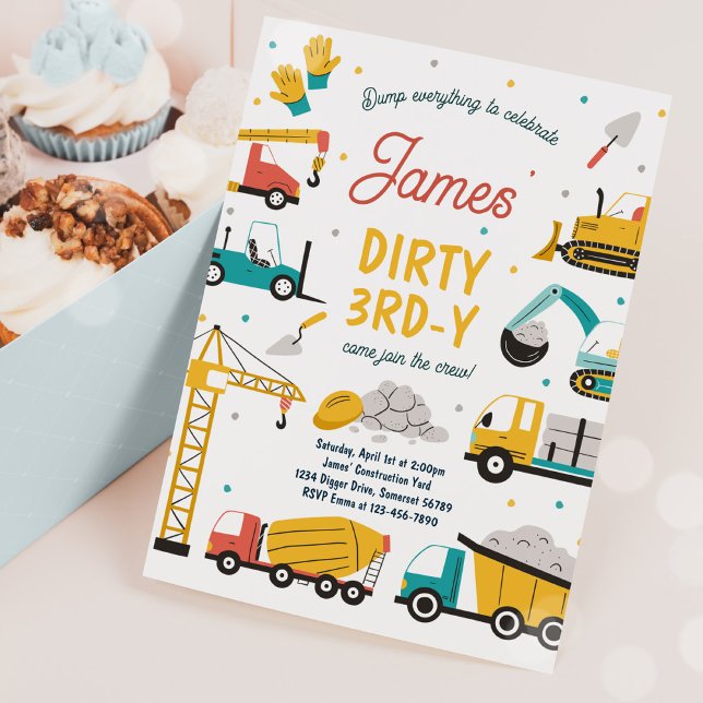 Construction Dirty 3rd-y Dump Truck 3rd Birthday Invitation (Creator Uploaded)