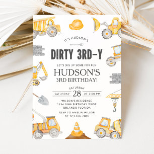 Construction Dirty 3rdy Dump Truck Birthday Invitation