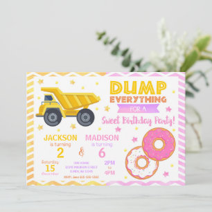 Construction & Donuts Joint Birthday Invitation