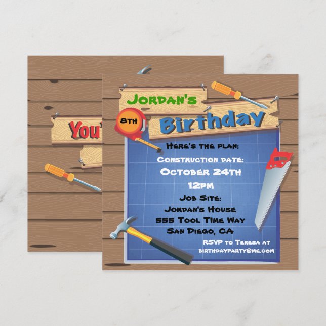 Construction d'outils Invitation de fête d'anniver (Devant / Derrière)