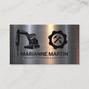 Construction Drill Metal Brushed Builder Business Card