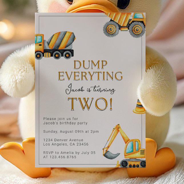 Construction Dump Everything 2nd Birthday Invitation (Creator Uploaded)