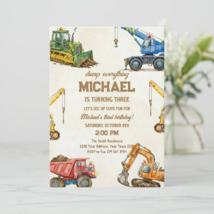 Construction Dump Everything Truck 3rd birthday Invitation