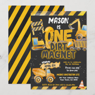 Construction, Dump Truck 1st Birthday Invitation