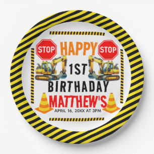 Construction Dump Truck 1st Birthday Party Paper Plate