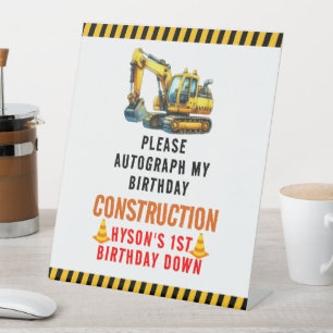 Construction Dump Truck 1st Birthday Party Pedestal Sign