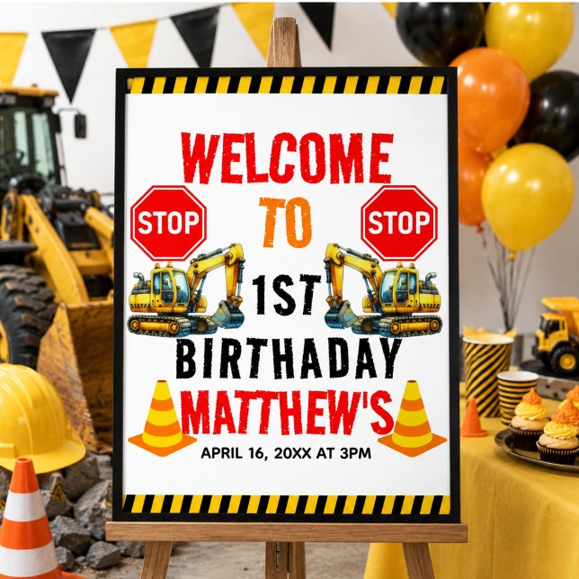 Construction Dump Truck 1st Birthday Party Poster (Construction Dump Truck 1st Birthday Party Poster)