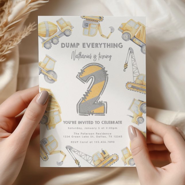 Construction Dump Truck 2nd Birthday Party Invitation (Creator Uploaded)