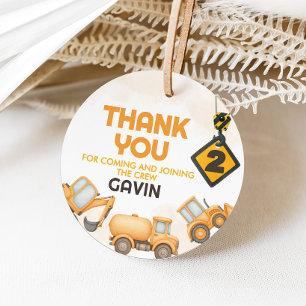 Construction Dump Truck 2nd Birthday Party Round Favour Tags