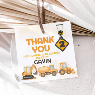Construction Dump Truck 2nd Birthday Party Square Favour Tags