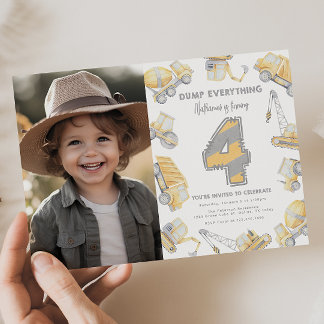 Construction Dump Truck 4th Birthday Party Invitation