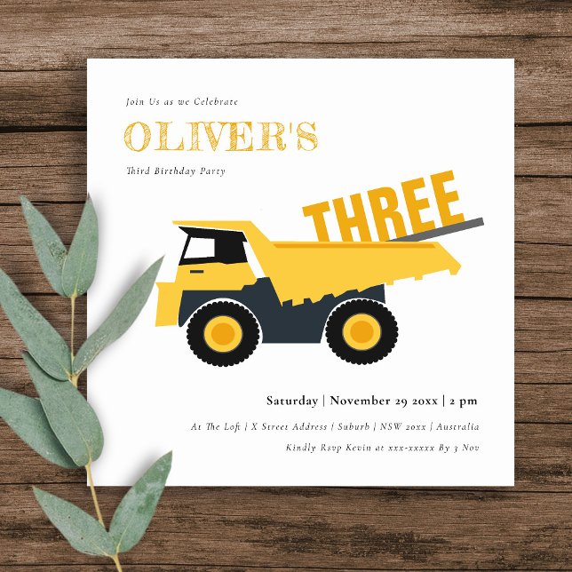 Construction Dump Truck Any Age Birthday Invite (Creator Uploaded)