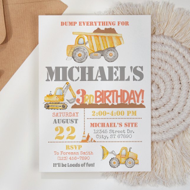 Construction Dump Truck Birthday Invitation (Creator Uploaded)