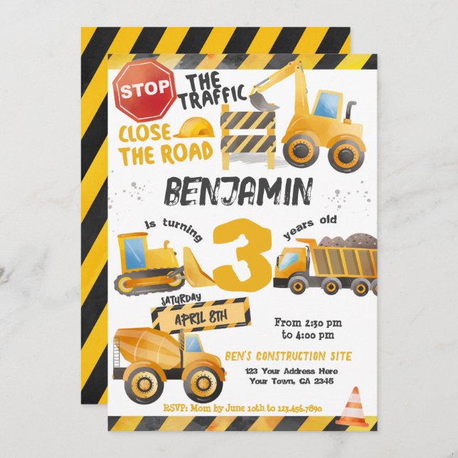 Construction, Dump Truck Birthday Invitation (Front/Back)