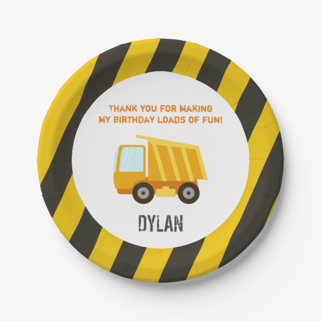 Construction Dump Truck Birthday Paper Plate (Front)