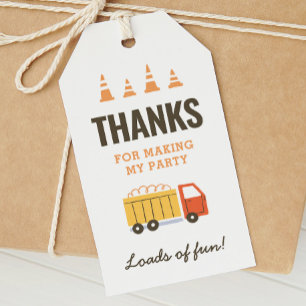 Construction Dump Truck Birthday Party Favour Gift Tags