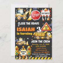 Construction Dump truck Birthday Party Invitation 