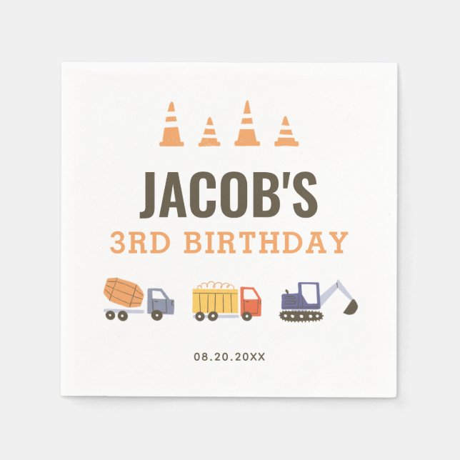 Construction Dump Truck Birthday Party Napkins (Front)
