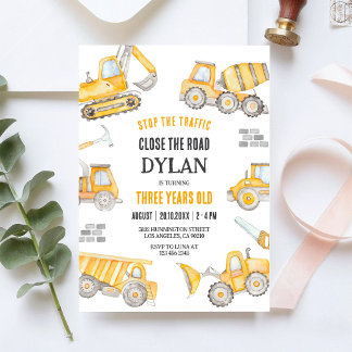 Construction Dump Truck Boy 2nd Birthday Invitation