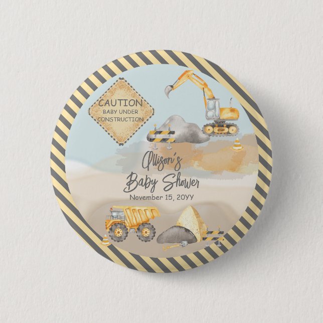 Construction Dump Truck Boy Baby Shower 2 Inch Round Button (Front)