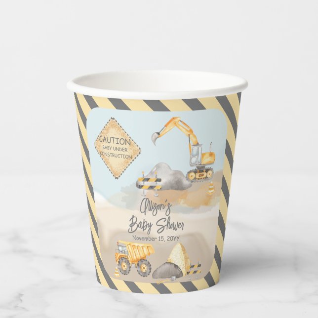 Construction Dump Truck Boy Baby Shower Paper Cups (Front)