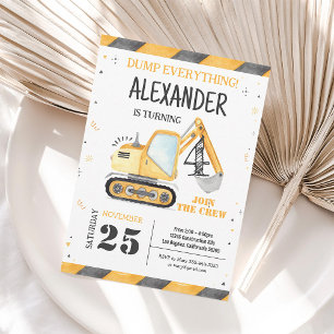 Construction Dump Truck Boy Birthday Invitation