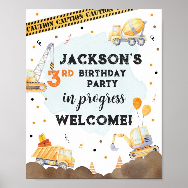 Construction Dump Truck Boy Birthday Party Welcome Poster (Front)