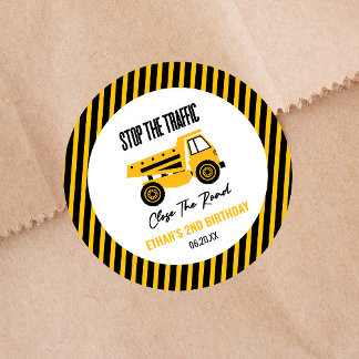 Construction Dump Truck Bulldozer Birthday Party Classic Round Sticker