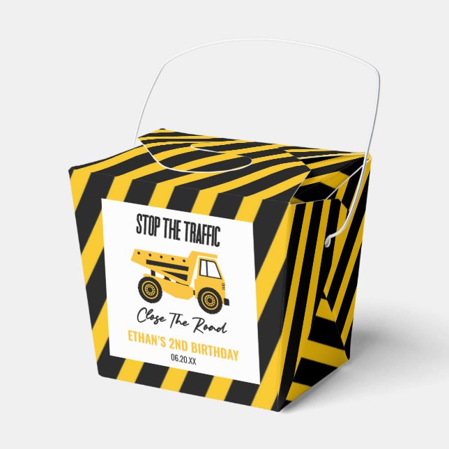 Construction Dump Truck Bulldozer Birthday Party Favor Box (Front Side)