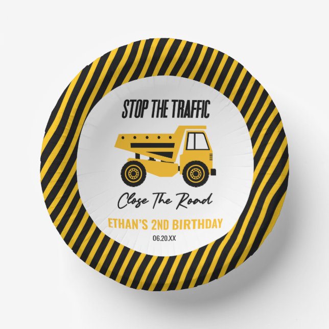 Construction Dump Truck Bulldozer Birthday Party Paper Plate (Front)