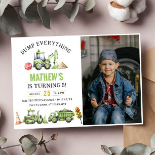 Construction Dump Truck Digger 5th Birthday Photo Invitation