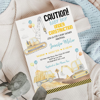 Construction Dump Truck Digger Baby Shower Invitation