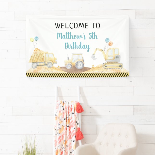 Construction Dump Truck Digger Birthday Banner (Insitu)