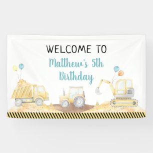 Construction Dump Truck Digger Birthday Banner