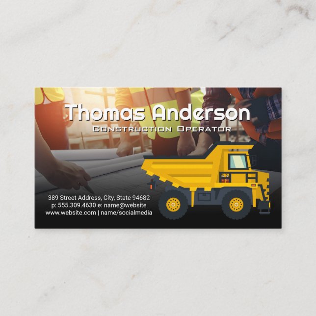 Construction Dump Truck | Engineers Architects Business Card (Front)