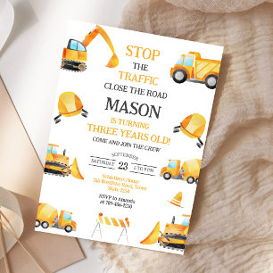 Construction Dump Truck Excavator Boy Birthday Invitation