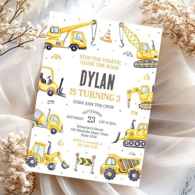 Construction Dump Truck Excavator Boy Birthday  Invitation (Creator Uploaded)