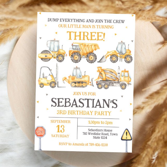 Construction Dump Truck Excavator Boy Birthday  Invitation (Creator Uploaded)