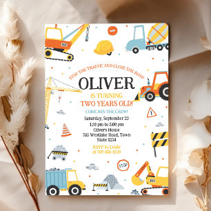 Construction Dump Truck Excavator Boy Birthday  Invitation