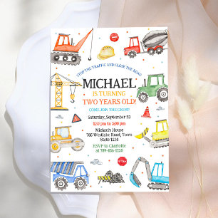 Construction Dump Truck Excavator Boy Birthday Invitation