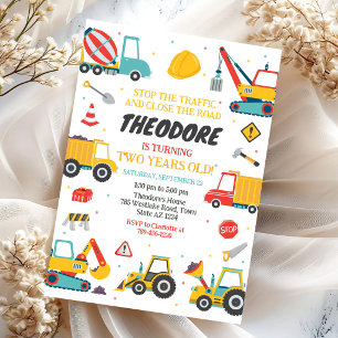 Construction Dump Truck Excavator Boy Birthday  Invitation